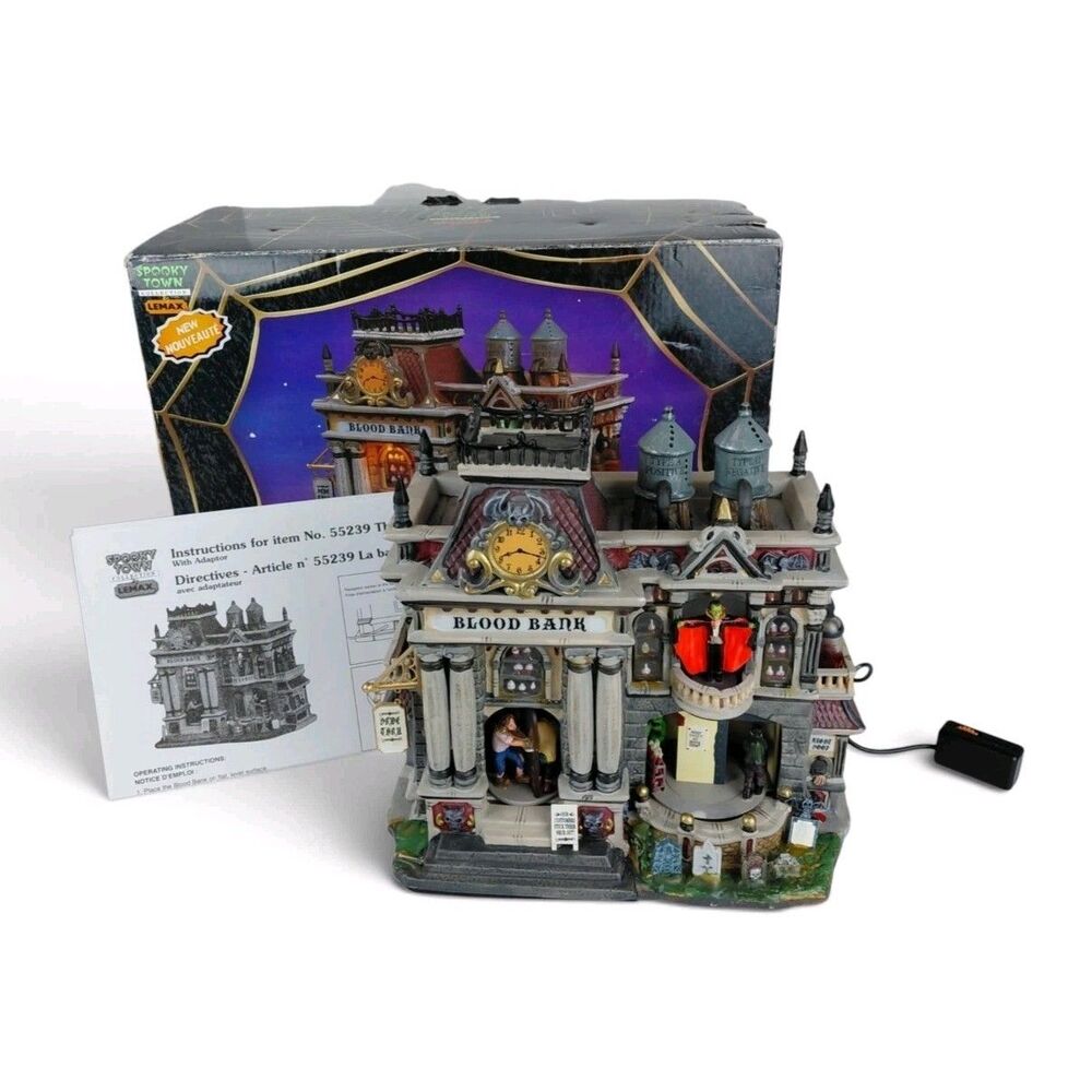 Retired 2005 Lemax Spooky Town Collection The Blood Bank 55239 Box WORKS